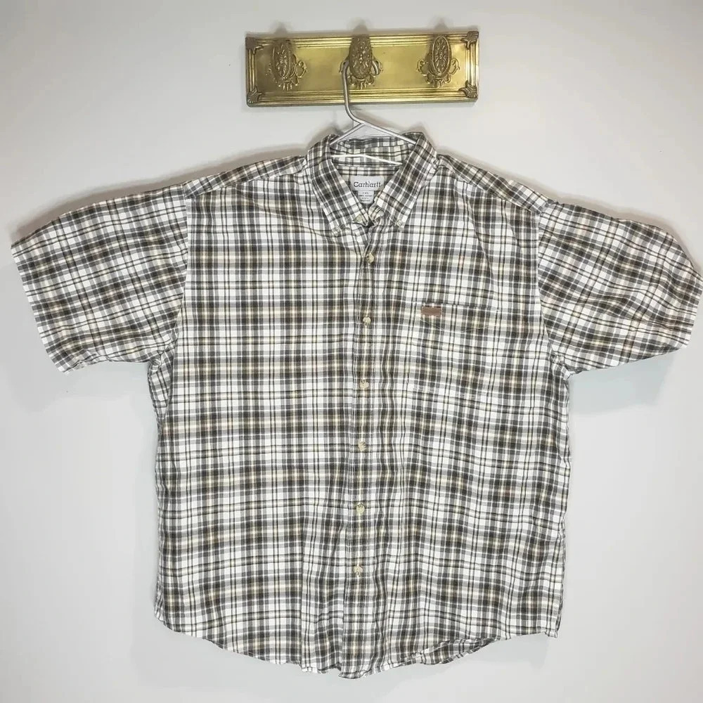 Carhartt Mens Gray/ Brown Plaid Short Sleeve Outdoorsman Shirt.,size XXL.